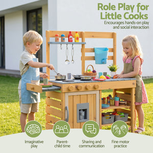 Kids Wooden Play Kitchen | Mud Kitchen Toy Set | 95cm