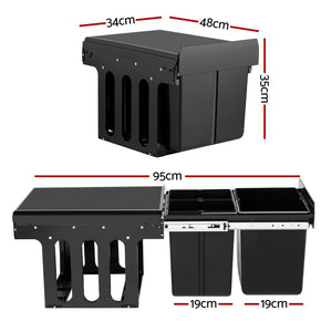 Cefito Pull-Out Bin | Kitchen Rubbish Slide Basket | Triple Slide | 31L | Black