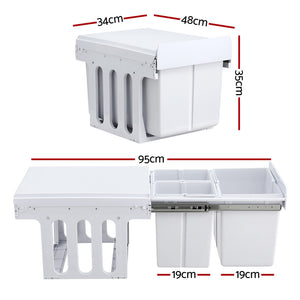 Cefito Pull-Out Bin | Kitchen Rubbish Slide Basket | Triple Slide | 31L | White