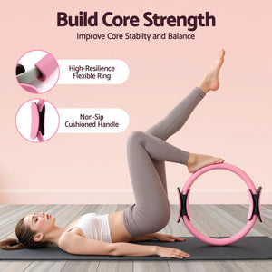 Pilates Ring Set | 15 Piece Home Workout Starter Kit | Pink