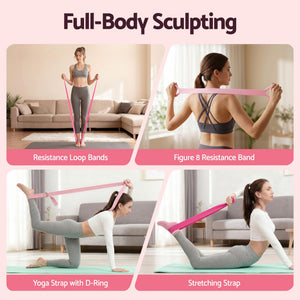 Pilates Ring Set | 15 Piece Home Workout Starter Kit | Pink
