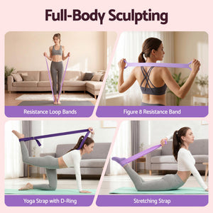 Pilates Ring Set | 15 Piece Home Workout Starter Kit | Purple