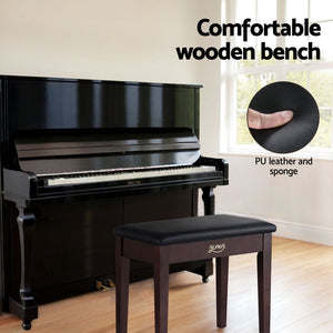 Alpha Piano Bench | Wooden Stool with Storage | PU Leather Padded Seat