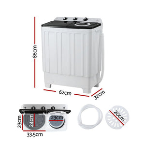 Twin Tub Portable Washer | 7kg | Compact Laundry | White