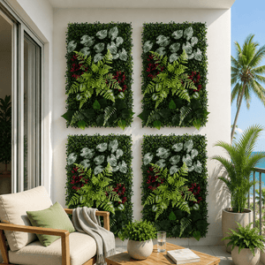 Artificial Plant Wall Panels | 4 Pack Flower Backdrop Panels | 40 x 60cm