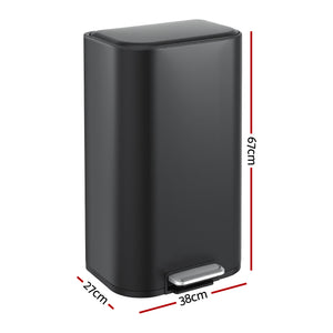 Cefito Kitchen Trash Can 40L Pedal Bins Rubbish Bin Steel with Soft Close Lid, Removable Inner Bucket, Rectangular Garbage Can Recycling Bin, Black