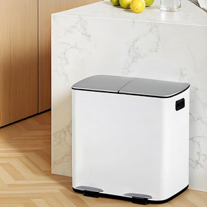 Dual Compartment Pedal Bin | 40L | Waste + Recycle | White