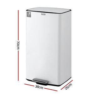 40L Pedal Bin | Kitchen Rubbish + Recycling | White