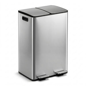 Cefito Pedal Bins Rubbish Bin Dual Compartment Waste Recycle Dustbins 60L Silver