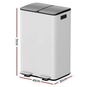 Cefito Pedal Bin | Dual Compartment | Waste & Recycle | 60L | White