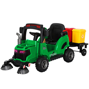 Electric Ride On Car | Street Sweeper Truck | Remote Control | 12V Green