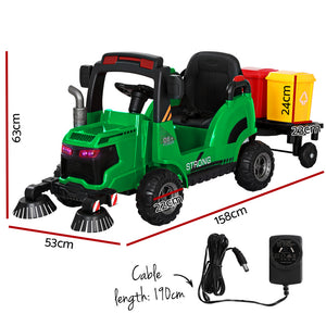 Electric Ride On Car | Street Sweeper Truck | Remote Control | 12V Green