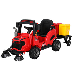 Electric Ride On Car | Street Sweeper Truck | Remote Control | 12V Red