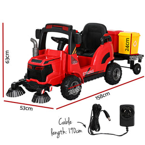 Electric Ride On Car | Street Sweeper Truck | Remote Control | 12V Red