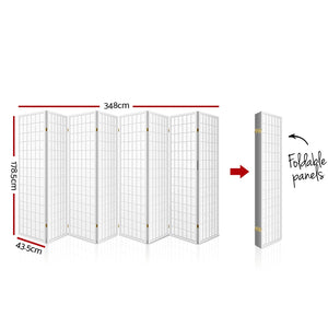 8 Panel Room Divider Screen | 348x179cm | White