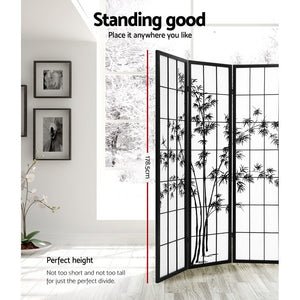4 Panel Room Divider Screen | 174x179cm | Bamboo | Black White