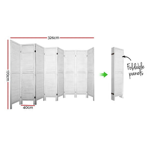 8 Panel Room Divider Screen | 326x170cm | Louver | White