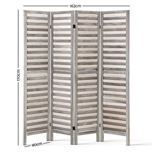 4 Panel Room Divider Screen | 163x170cm | Louver Grey