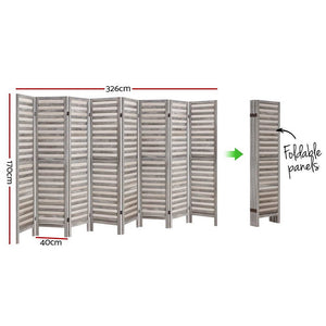 8 Panel Room Divider Screen | 326x170cm | Louver Grey