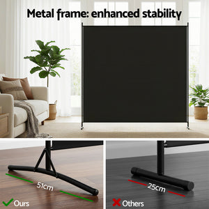 Room Divider Screen | 175x180cm | Fabric Panel | Black
