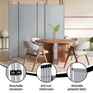 Room Divider Screen | 4 Panel | 345x180cm | Fabric | Grey