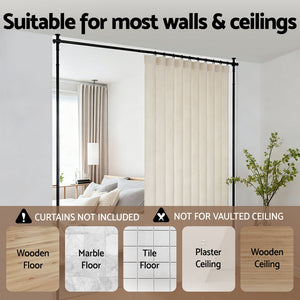 Extendable Curtain Rod | Room Divider Pole | Black | Telescopic