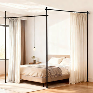 Room Divider Curtain Rod | Extendable | Black | Adjustable Width