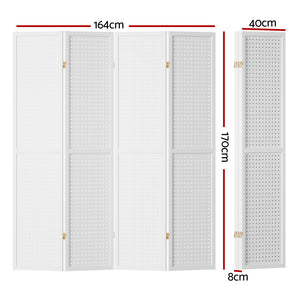 Artiss 4 Panel Room Divider Screen 164x170cm Pegboard White