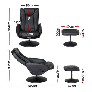 Recliner Chairs Set | Ottoman | Heated Massage | Black