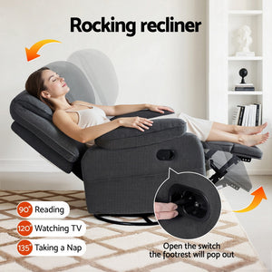 Rocking Recliner Chair | 360° Swivel | Massage & Heated Functions