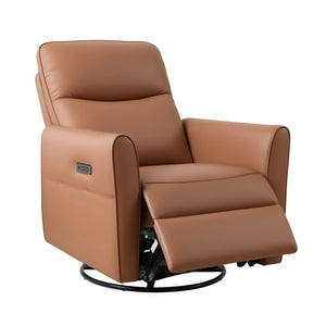 Swivel Recliner Chair | Rocking Leather | LED + Charging Ports | Brown