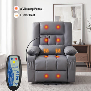 Power Lift Recliner Chair | Massage, Heat, USB & Cup Holders | Grey