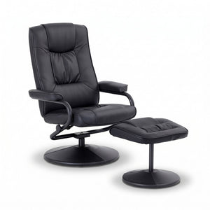 Swivel Recliner Chair & Ottoman Set | PU Leather Look | Black
