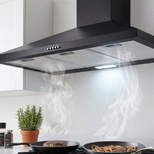 Devanti Range Hood Rangehood 90cm 900mm Kitchen Canopy LED Light Wall Mount Black