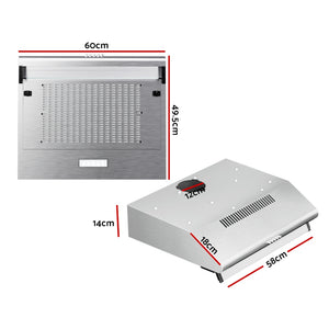 Devanti 600mm Range Hood | 60cm | Rangehood Kitchen Canopy | LED Light | Stainless Steel