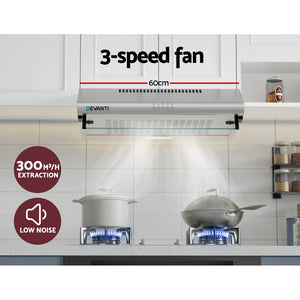 Devanti 600mm Range Hood | 60cm | Rangehood Kitchen Canopy | LED Light | Stainless Steel