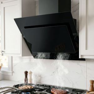 DEVANTI Rangehood 900mm Black Angled Side Draft Range Hood Canopy Glass 90cm