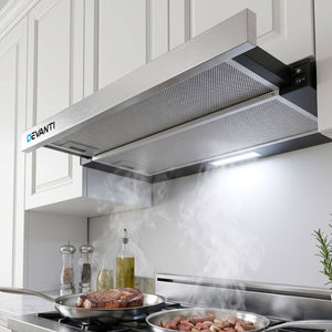 Devanti Rangehood Range Hood Stainless Steel Slide Out Kitchen Canopy 60cm 600mm Black