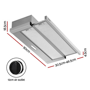 Devanti 900mm Range Hood | 90cm | Slide out Rangehood | Stainless Steel