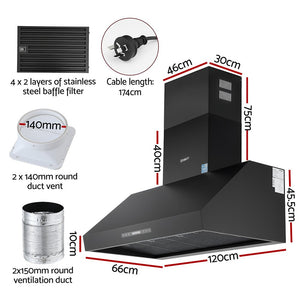 Commercial BBQ Rangehood | 1200mm | Dual Motor | Remote Control | Black