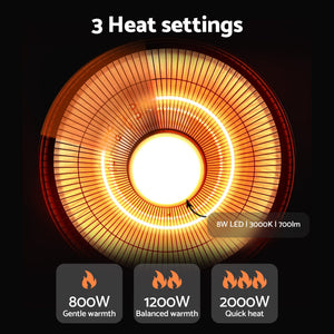 Devanti 2000W Outdoor Electric Patio Heater Ceiling Mount with LED Light Remote