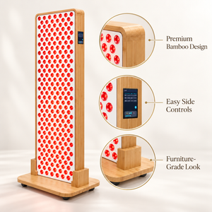 Red Light Therapy Panel | 300×5W LEDs | 8 Wavelengths | Premium Bamboo Design