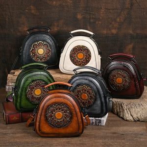 Embossed Leather Bags With Bohemian Design | Various Colours