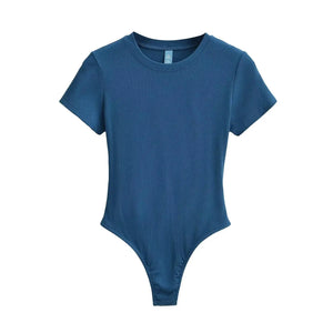 Bohemian Hippie Women's Summer Short Sleeve Knit Bodysuit | Stretchable Slim Fit | Casual Basic O - Neck Jumpsuit | S - L | 10+ Colourstop