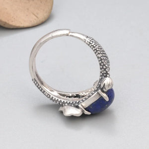Silver Lotus Ring With Lapis Lazuli Stone | 925 Silver