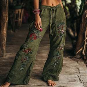 Boho Vintage Wide-Leg High-Waist Pants (Floral Ethnic Prints) | S–3XL | Various Colours