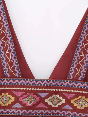 Women's Bohemian Embroidered Festival Crop Vest Top | Sizes XS-L