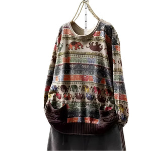 High Quality Women's Cotton Elephant O-Neck Sweater | Free Size
