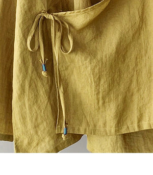 Women's Bohemian Cotton Linen Lace - Up Shirt | Hippie Long Sleeve Casual Blouse | Solid Colour V - Neck Top S–3XL