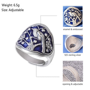Beautiful Tree & Bird 925 Silver Bohemian Finger Ring